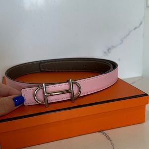 Hermes Swift Epsom 24mm Gamma Belt 75 Rose Sakura / Etoupe